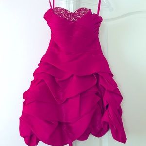 Fuchsia Ruffle Gem Stone Sweet Heart Mini Dress